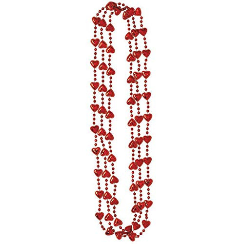Valentine Mini Red Heart Bead Necklaces, | Party Accessory, 12 Pk