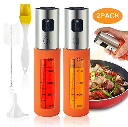 SZWORLDS Oil Sprayer for Cooking, Olive Oil Sprayer Mister, Olive Oil Dispenser with Measurements Bottle for Cook Refillable Oil and Vinegar 2Pack