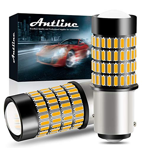 1157 LED Bulbs, ANTLINE Super Bright 4014 102-SMD 2057 1157 2357 7528 2057A 1157A LED Bbulbs with Projector for Turn Signal Blinker Lights, Parking/Running Side Marker Lights, Amber Yellow(Pack of 2)