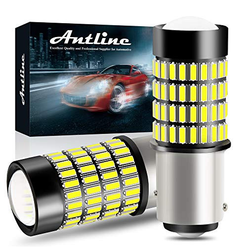 1157 LED Bulbs, ANTLINE 1400 Lumens Super Bright 4014 102-SMD 2057 2357 7528 2057A LED Bulbs with Projector for Backup Reverse Lights Tail Brake Turn Signal DRL Parking Lights, Xenon White(Pack of 2)