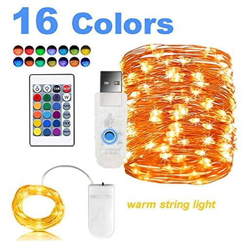 Alitoo String Lights,Fairy Light 100 LED 33ft Starry Light,Waterproof USB Charger Copper Wire Firefly Lights with Remote Control for Bedroom Patio Garden Festival Wedding Outdoor Indoor Decoration