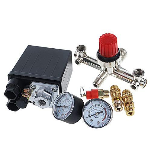 Liyafy 90-120 PSI Air Compressor Pressure Control Switch with Pressure Regulator Gauges Relief Safety Valve Fittings Set