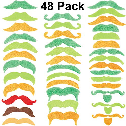 WILLBOND St Patrick' s Day Irish Green Fake Mustaches, 48 Pieces Self Adhesive Novelty Mustache Fiesta Party Supplies for St Patrick' s Day