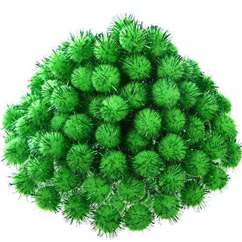 500 Pieces Glitter Pompoms 1 Inch Fuzzy Pom Poms Arts and Crafts Making Balls for Hobby Supplies and Craft DIY Decoration (Fruit Green)