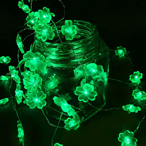 Lucky Clover String Lights Decor, 10ft 40LED Shamrock Lights Fairy Lights for St Patrick's Day Spring Green Decoration, Remote Control, 8 Modes