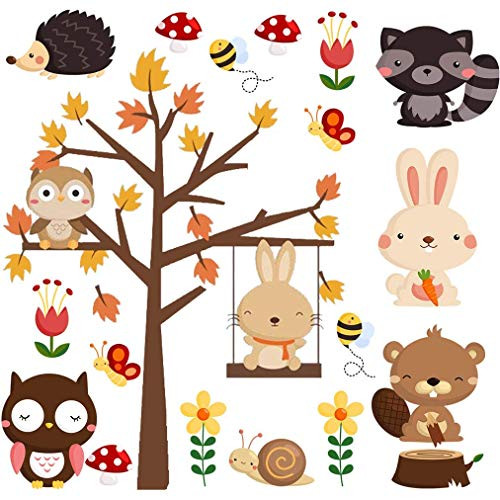 Amaonm Cartoon Animal Theme Wall Decal DIY Wall Art Decor Kids Room Nursery Stickers Owls on The Brown Tree Colorful Peel & Stick for Babys Rooms Playroom Bathroom Girls Bedroom Home Walls (Tree)