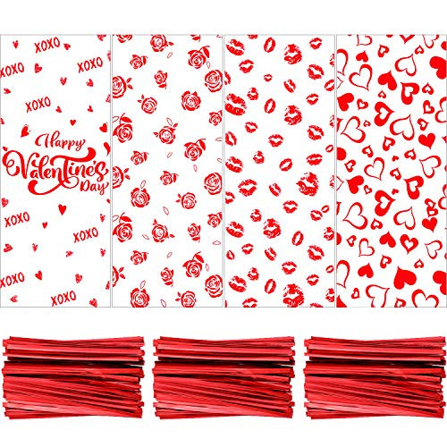 120 Pieces Valentine Cellophane Bags Valentine Gift Bags Valentine Treat Bags Goodies Bags with 150 Pieces Twist Ties for Valentine Party Favor Supplies 120 Pieces Valentine Cellophane Bags Valentine Gift Bags Valentine Treat Bags Goodies Bags with 150 Pieces Twist Ties for Valentine Party Favor Supplies