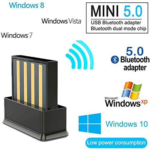 Bluetooth Dongle, Atian Bluetooth 5.0 USB Transmitter Receiver Supports Windows 10, 8, 7, Vista XP 32/64 Bit Laptop PC for Bluetooth Speaker, Headset, Keyboard, Mouse and More, Plug and Play