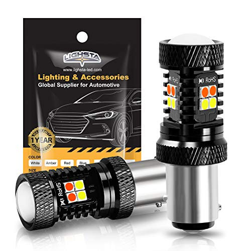 LIGHSTA 1157 2057 2357 7528 BAY15D P21/5W Switchback LED Bulbs, Extremely Bright White/Amber Yellow 3030 Chipsets with Projector for Daytime Running Lights/DRL and Turn Signal Lights(Pack of 2)