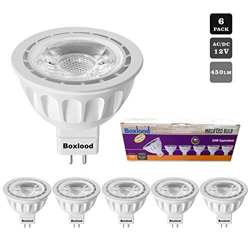 6 Pack MR16 LED Light Bulb, 90% Energy Saving, 6000K Cool White, 40 Degree, AC/DC 12V, 5 Watts, 50W Halogen Bulb Equivalent, GU5.3 Base, by Boxlood