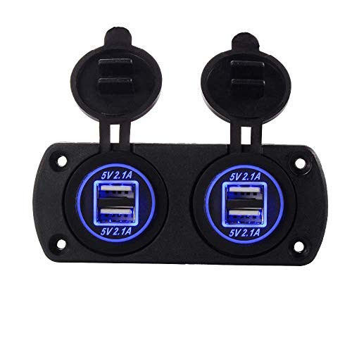 Dual 4.2A USB Car Charger Power Outlet Adapter Socket,Waterproof 4-Port USB Charger Socket Fast Charging USB Port with Panel Mount for 12V/24V Car Boat Marine Motorcycle RV Truck