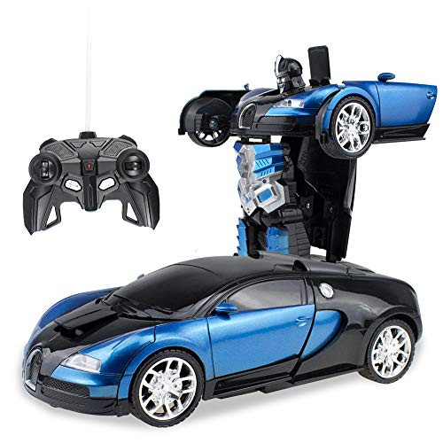 Cargooy RC Robot Car for Kids,Deformation Car for Kids, Remote Control Transform Robot Toys for Boys Girls, Electronic RC Transform Car Robot with One Button Transformation 1:18 Scale (Black/Blue)