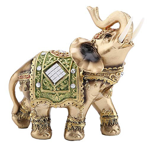 Feng Shui Brass Color Elegant Elephant Statue 5.5 (H) Thai Elephant With Trunk Facing Upwards Collectible Figurine Sculpture Decoration Statue Wealth Lucky Figurine Home Office Decor Gift Green Feng Shui Brass Color Elegant Elephant Statue 5.5 (H) Thai Elephant With Trunk Facing Upwards Collectible Figurine Sculpture Decoration Statue Wealth Lucky Figurine Home Office Decor Gift Green