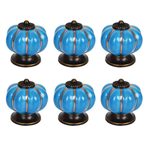Baitaihem 6 Pack Ceramic Cabinet Knobs Vintage Colorful Cabinet Drawer Door Knob Door Pull Furniture Kitchen Drawer Handle Knobs (Blue)
