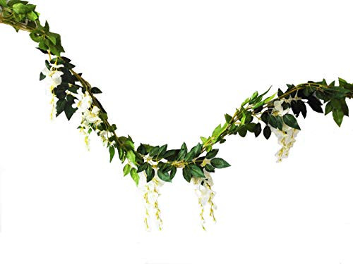 Sunrisee 2 Pcs Artificial Flowers 6.6ft Silk Wisteria Ivy Vine Hanging Flower Greenery Garland for Wedding Party Home Garden Wall Decoration, White