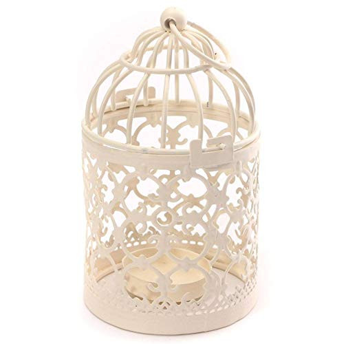 Bird Cage Metal Hollow Out Decorative Birdcage Iron Candle Holder Candlestick Hanging Lantern (White) (2 Pack A)