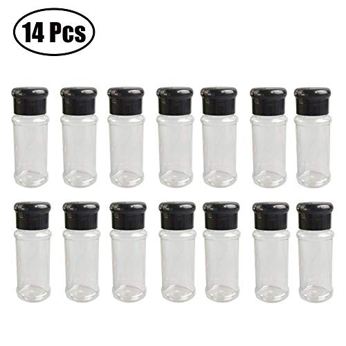 Pazstarle 14 PCS Plastic Empty Spice Bottles with Sifter Lid for Storing and Dispensing Spices Clear Spice Jars for Home Store (Black)