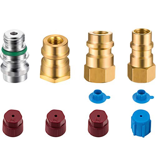 Mudder 4 Pieces VA-LH11 A/C Pro R-12 to R-134a Retrofit Parts Kit Retrofit Conversion Adapter Fitting 1/4 SAE Thread Low High Side Retrofit Conversion