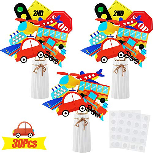 Transportation Theme Decorations - Transportation Table Centerpieces Car Bus Train Plane Ship Helicopter Traffic Light Cutouts with Sticks, Dot Glues and Markers for Party Table Toppers Photo Props