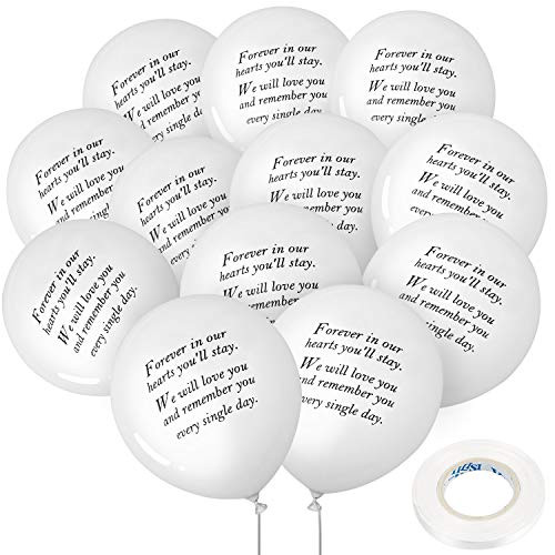 Gejoy 50 Pieces Memorial Balloons Biodegradable Remembrance Balloons White Funeral Balloons and 3 Pieces Balloon Ribbon for Balloon Release, Funeral Decoration