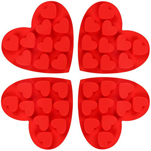 4 Pieces Heart Shape Silicone Molds Non-stick Chocolate Candy Molds Silicone Baking Molds for Valentine's Day Chocolate, Fondant, Pudding, Cake, Candy, Cookie, Ice Cube, Soap Making
