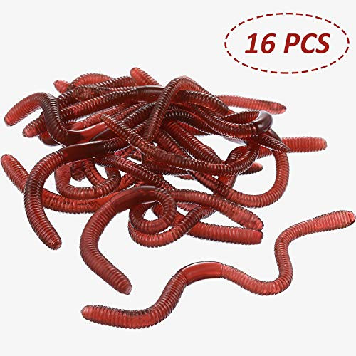 Gejoy 16 Pieces Fake Earthworm Plastic Lifelike Worm Soft Stretchy Rubber Earthworms Trick Toy for Halloween April Fool's Day Party