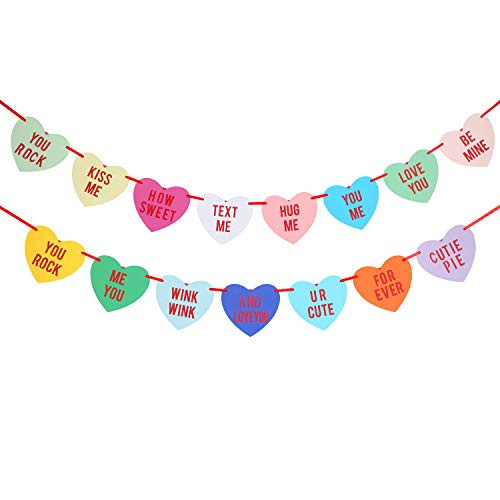 Conversation Hearts Banner Candy Hearts Banner Valentines Heart Banner Garland for Valentines Day Wedding Party Hanging Decoration