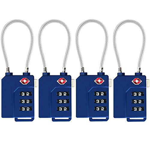 TSA Lock Security 3 Digit Combination Suitcase Luggage Bag Code Lock Padlock (Deep Blue-4 Pack)