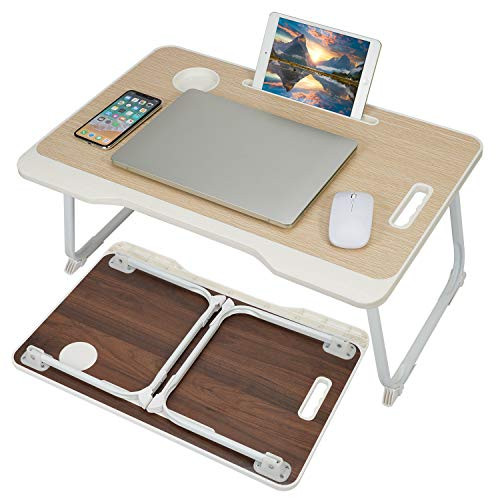 Laptop Bed Tray Table with Handle Folding Laptop Desk Laptop Bed desk Stand Standing Table with Foldable Legs Couch Table Bed Desk Reading Stand Foldable Lap Table for Sofa Couch Floor(wood-color)