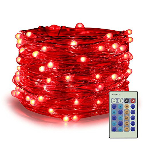 ER CHEN Dimmable LED String Lights Plug in, 66ft 200 LED Waterproof Red Color Fairy String Lights with Remote, Indoor/Outdoor Copper Wire Decorative Lights for Bedroom, Patio, Garden, Yard, Party