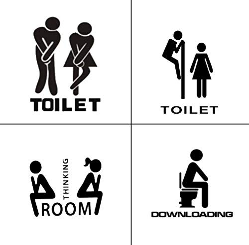 Removable Toilet Door Sticker, 4 Funny Bathroom Washroom WC Wall Decals, Family DIY Decor Art Stickers Home Decor for Kids Living Room Office Home Wall Decoration