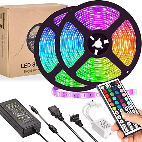 LED Strip Lights, UMICKOO Led Rope Lights 32.8ft 10m with 44 Keys IR Remote and 12V 5A Power Supply Flexible Color Changing 5050 RGB 300 LED Light Strips Kit for Home, Bedroom, Kitchen,DIY Decoration