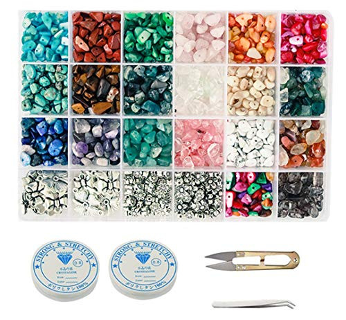 JOPY 1000Pcs Irregular Natural Stone Chips Beads Kit Crystal Gemstone Beads with Spacer Beads for Jewelry Making Bracelets Necklace Earring