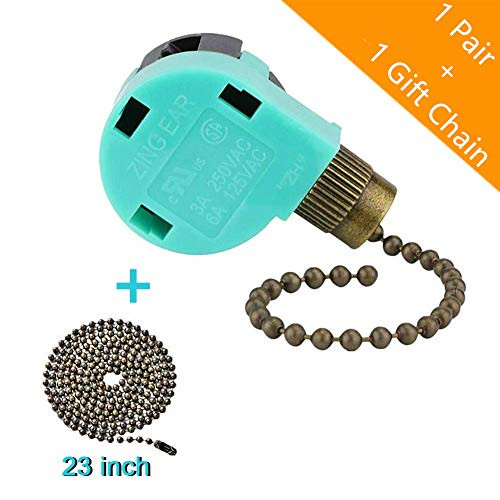 Ceiling Fan Switch Zing Ear Pull Chain Switch ZE-268S6 3 Speed 4 Wire Pull Chain Switch Control Ceiling Fan Replacement Speed Control Switch (Bronze)