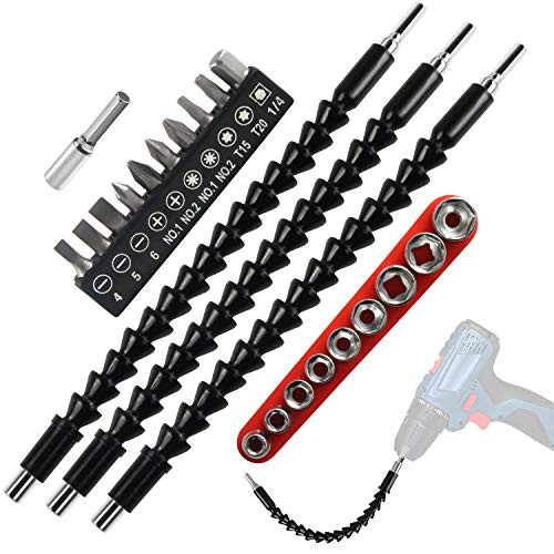 Flexible Drill Bit Extension - 11.8 Inches Magnetic Hex Soft Shaft, Flexible Screwdriver Extension Screwdriver Drill Bit Holder with Drill Bit Set for Connect Drive Shaft Tip Drill Bit Kit Adaptor