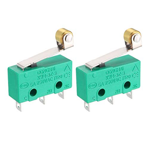 uxcell 2PCS KW4-3Z-3 Micro Limit Switch SPDT NO NC 3 Terminals Momentary Hinge Roller Lever Green