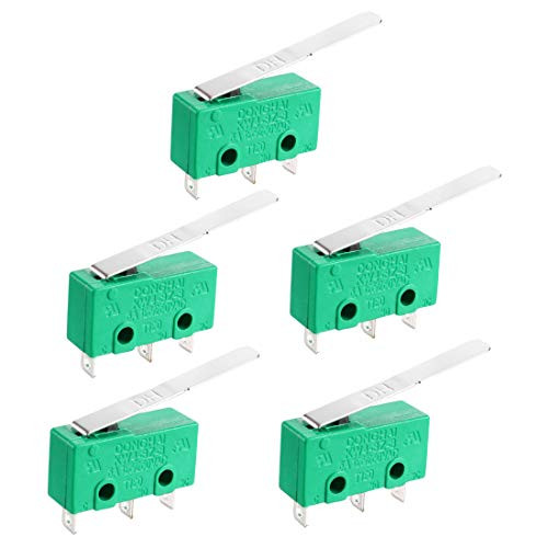 uxcell 5PCS KW4-3Z-3 5A125/250VAC Micro Limit Switch SPDT NO NC 3 Terminals Momentary Long Hinge Lever Green