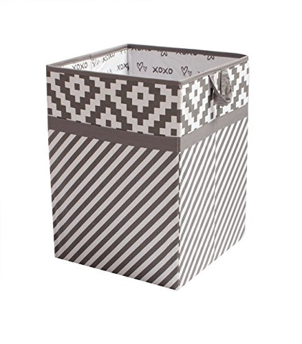 Bacati Love Fabric Collapsible Hamper, Grey/White, 14" x 14" x 19"