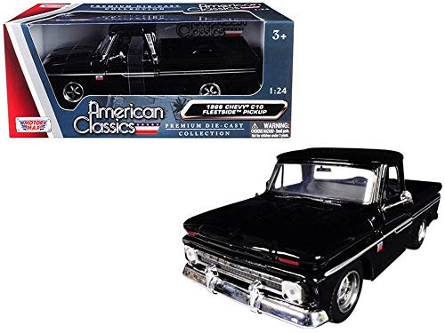 Motormax 1966 Chevy C10 Fleetside Pickup, Black 73355AC-BK - 1/24 Scale Diecast Model Toy Car