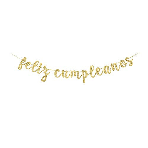 Feliz Cumpleanos Gold Gliter Paper Sign Banner, Happy Birthday Photo Backdrops Decorations