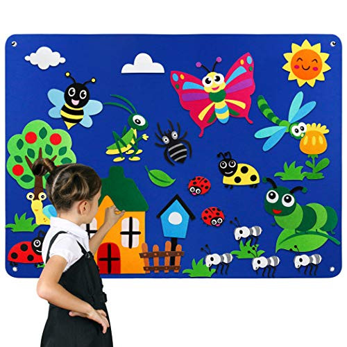 Craftstory Kids Flannel Felt-Board Stories Set for Toddlers Preschool Large Wall Hang with Animals Caterpillar Figures as Classroom Learning Activities Kits Birthday Gift