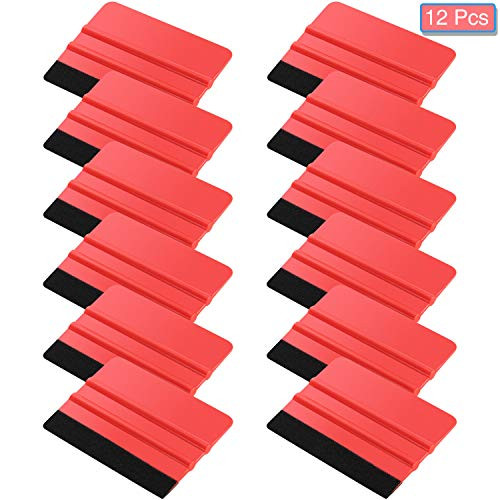 Blulu 12 Pieces Felt Edge Squeegee Car Wrapping Tool Kits, 4 Inch Felt Squeegee Applicator Tool for Car Vinyl Wrap, Window Tint, Wallpaper, Decal Sticker Installation (Red)