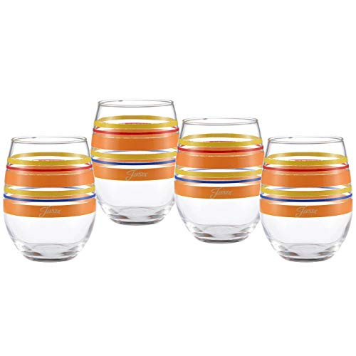 Officially Licensed Fiesta Stripes 15-Ounce Stemless Wine Glass (Set of 4) (Sienna Sunset Collection)