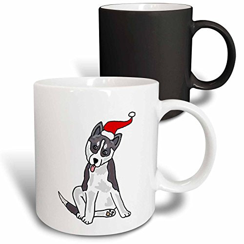 3dRose Funny Grey Siberian Husky Dog In Santa Hat Christmas Art Mug, 11 oz, Black/White 3dRose Funny Grey Siberian Husky Dog In Santa Hat Christmas Art Mug, 11 oz, Black/White