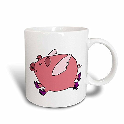 3dRose mug_196225_3 Funny Flying Pig in Purple Sneakers Magic Transforming Mug, 11-Ounce