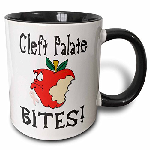 3dRose Funny Awareness Support Cause Cleft Palate Mean Apple Two Tone Mug, 11 oz, Black/White