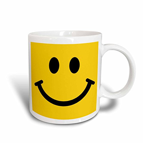 3dRose Yellow Smiley face-Happy Smiling cartoon-60s Jolly Cheerful Bright Ceramic mug, 11 oz, White