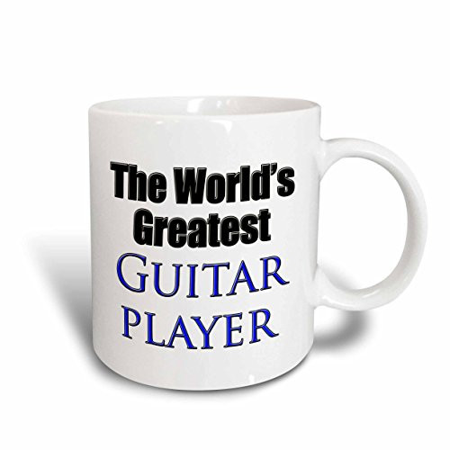 3dRose Worlds greatest guitar player, Blue Ceramic Mug, 15 oz, White
