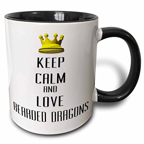 3dRose Gold Crown Keep Calm And Love Bearded Dragons Two Tone Mug, 11 oz, Black/White