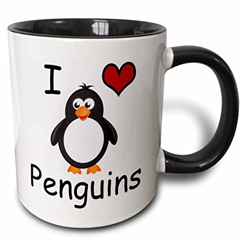3dRose I love penguins Two Tone Mug, 11 oz, Black/White